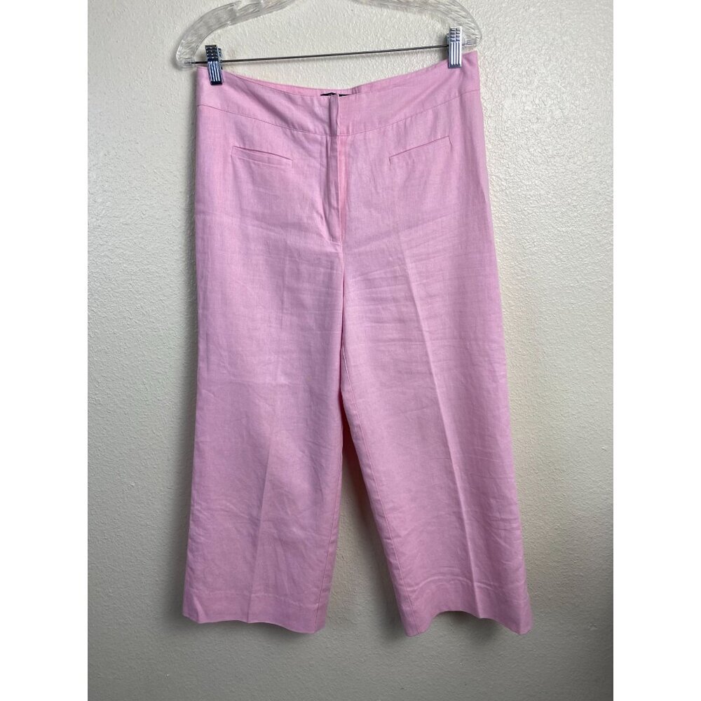 Chadwicks of Boston Pink Wide Leg Linen‎ Capri Pants size 8 Tall Lined lagenlook